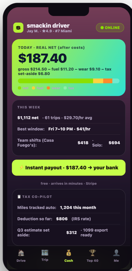 smackin driver — real net pay